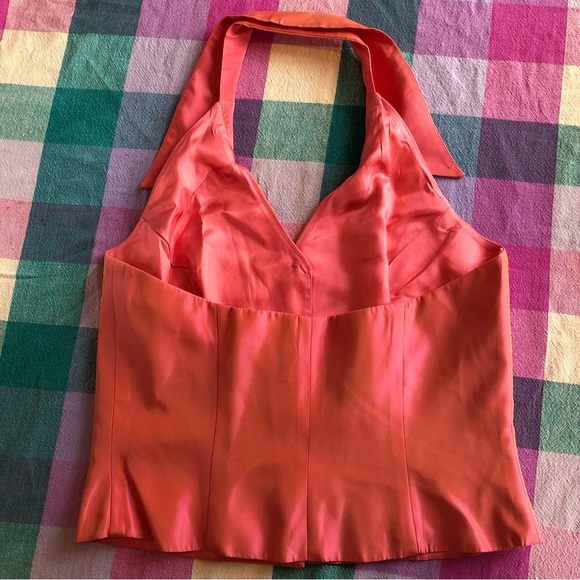 Vintage Pink Orange rhinestone halter Top size 10 Medium 90s - Picture 9 of 16